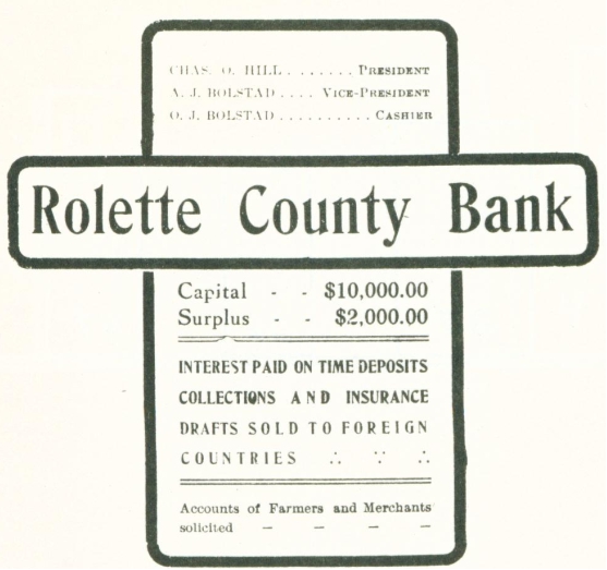 Image of Rolette County Bank ad identifying Tony and Oscar Bolstad